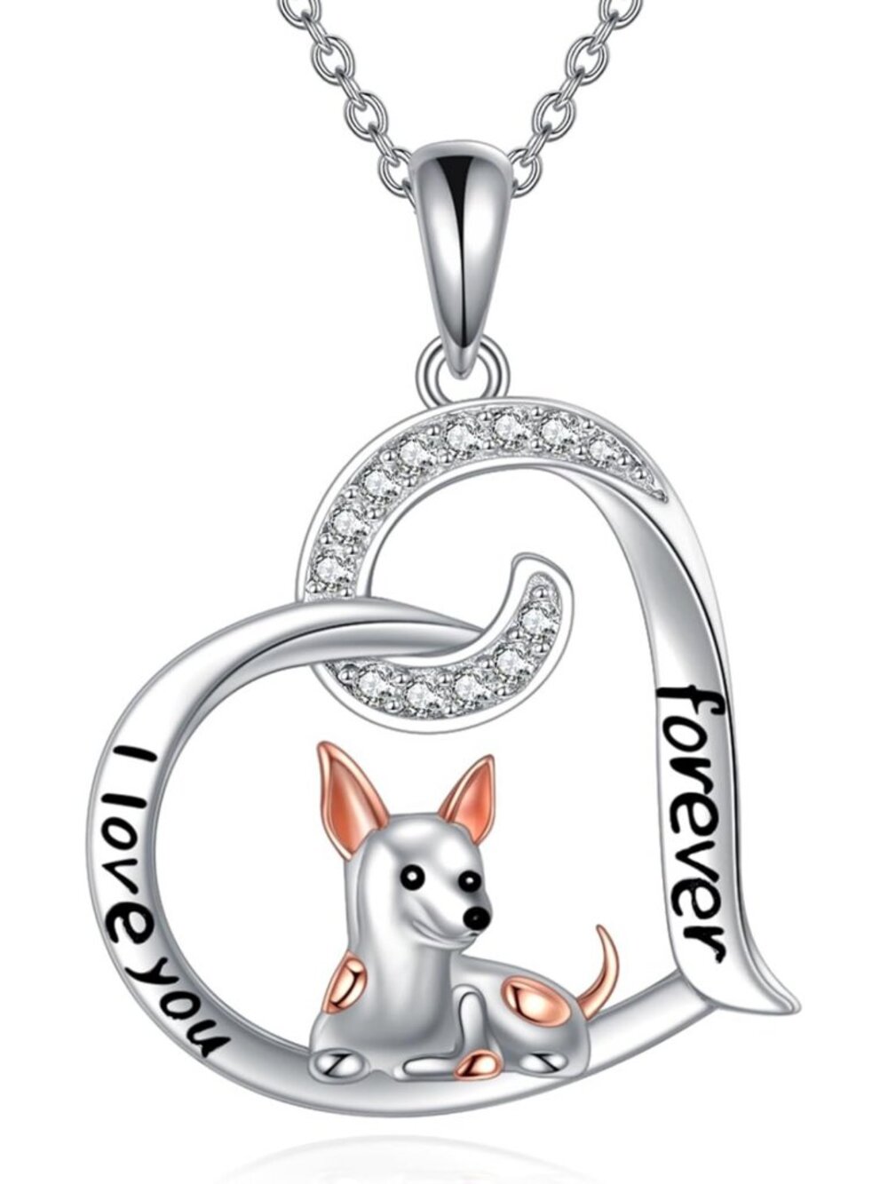 Sterling Silver Dog Necklace Heart Pendant Jewelry for Chihuahua, Schnauzer